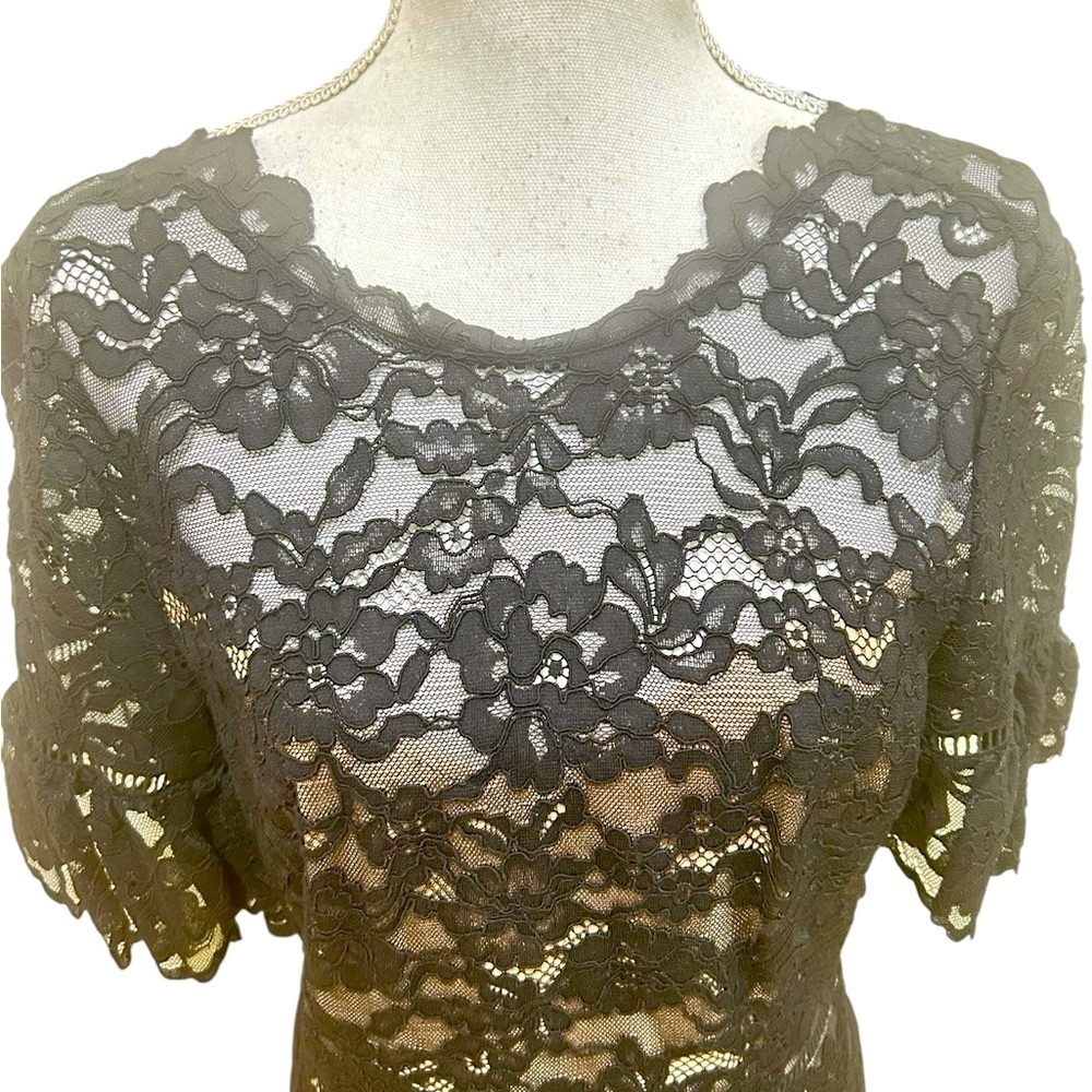NWT Rebecca Taylor Black Lace Dress v back ruffle short sleeve size 8 - Picture 7 of 16